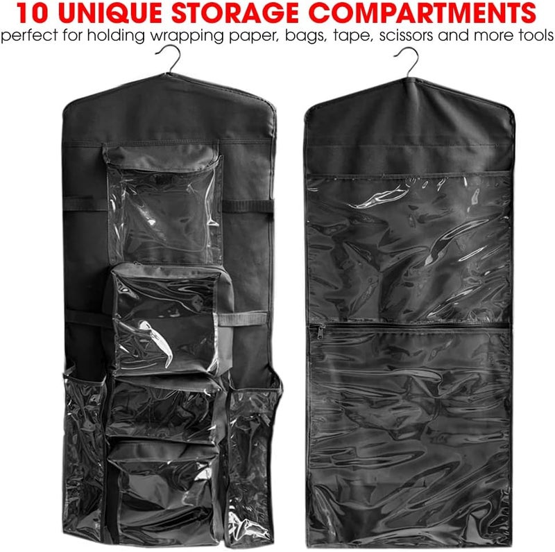 Primode Hanging Gift Wrapping Paper Storage Organizer Bag, Double Sided Multiple Front & Back Pockets Organize Your Gift Wrap, Full Black, 1 Count (Pack of 1) - Image 2